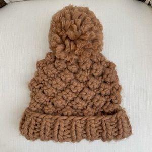 Abercrombie and Fitch chunky knit pom pom beanie in camel.